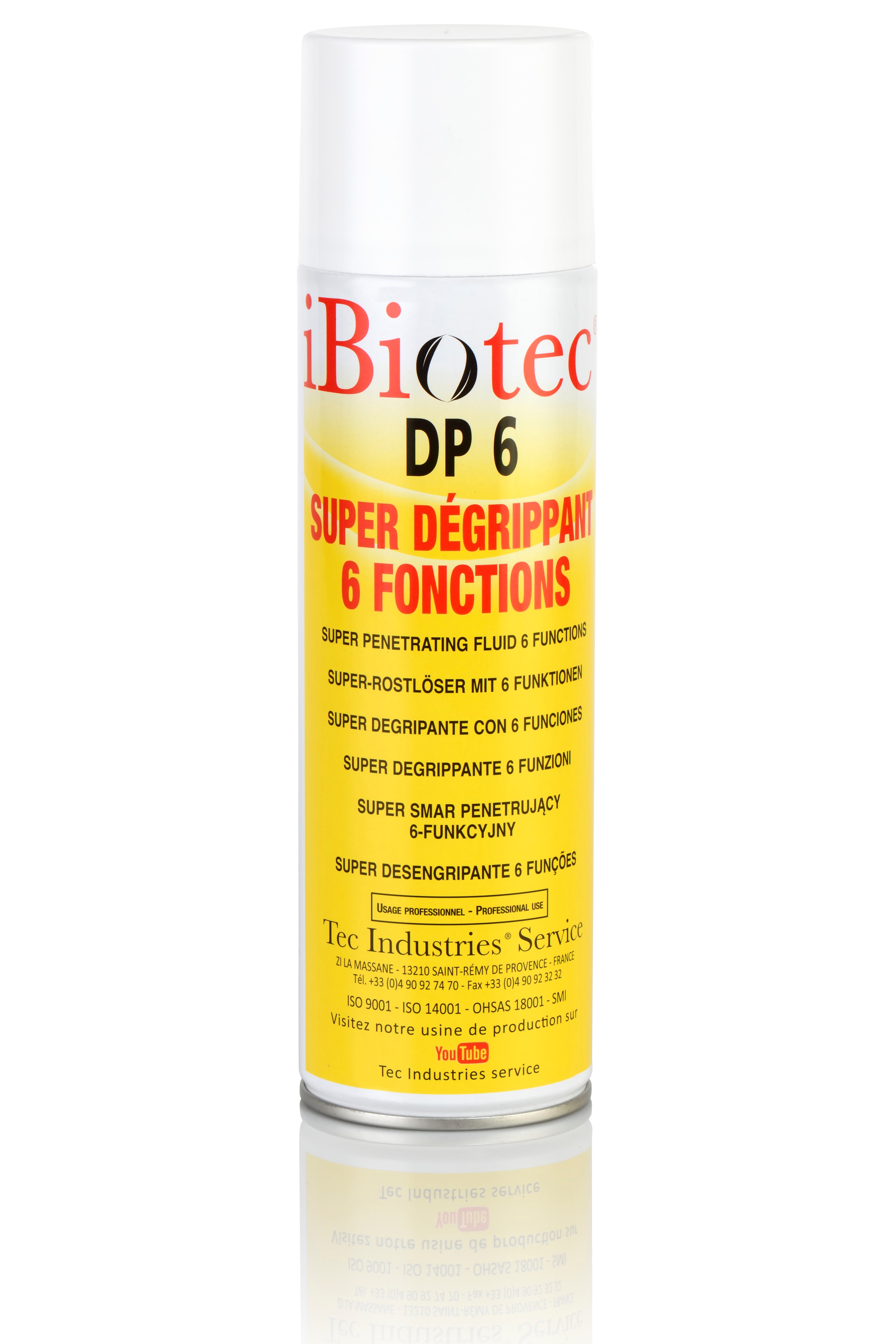 Superdesatascador potente de efecto desoxidante rápido. Muy penetrante, lubricante anticorrosión, antidesgaste, limpiador, desalquitranador. Desatascador 6 funciones. Propulsor no inflamable. Aerosol desatascador - aerosol desatascador 6 funciones - fluido penetrante desatascador - desatascador superactivo. Aerosol desatascador ibiotec - desatascador desoxidante lubricante anticorrosión limpiador - aerosol desoxidante, desatascador contacto eléctrico. Aerosoles técnicos. Aerosoles mantenimiento. Proveedores aerosoles. Fabricantes aerosoles.